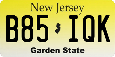 NJ license plate B85IQK