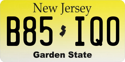 NJ license plate B85IQO
