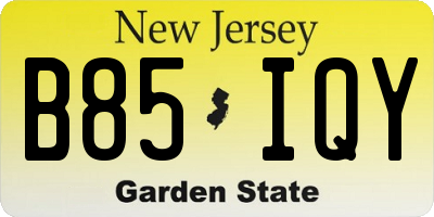 NJ license plate B85IQY