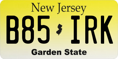 NJ license plate B85IRK