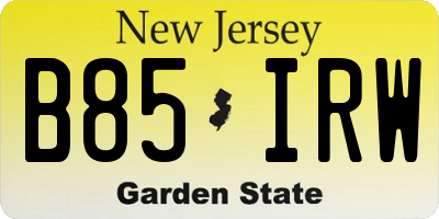 NJ license plate B85IRW