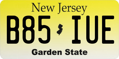 NJ license plate B85IUE