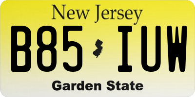 NJ license plate B85IUW