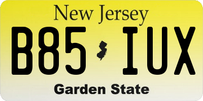 NJ license plate B85IUX