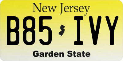 NJ license plate B85IVY