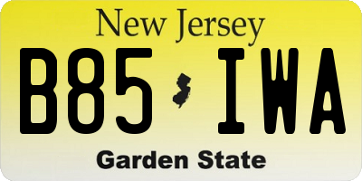 NJ license plate B85IWA