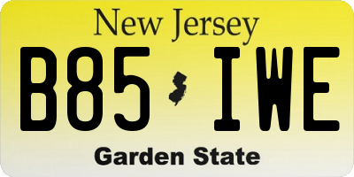 NJ license plate B85IWE