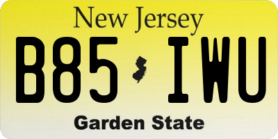 NJ license plate B85IWU