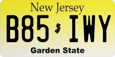 NJ license plate B85IWY