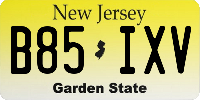 NJ license plate B85IXV