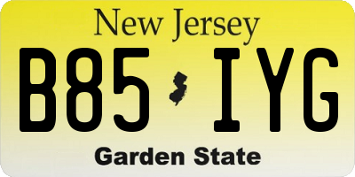 NJ license plate B85IYG