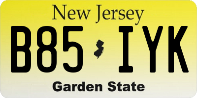 NJ license plate B85IYK