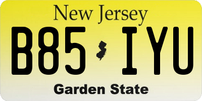 NJ license plate B85IYU