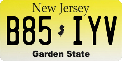 NJ license plate B85IYV