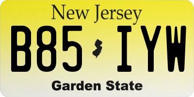 NJ license plate B85IYW