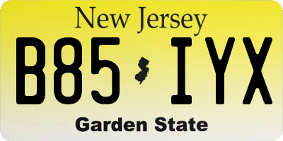 NJ license plate B85IYX