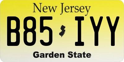NJ license plate B85IYY