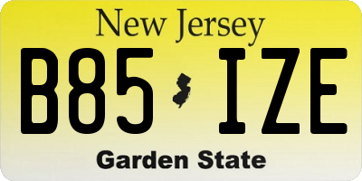 NJ license plate B85IZE