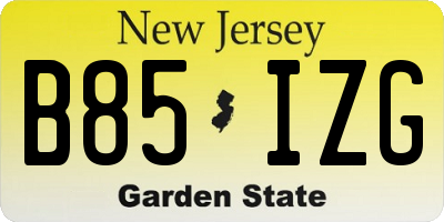 NJ license plate B85IZG