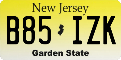 NJ license plate B85IZK