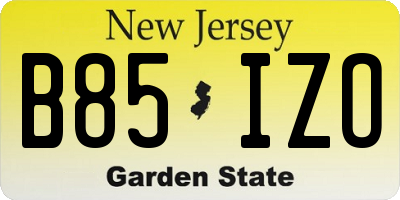 NJ license plate B85IZO
