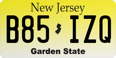 NJ license plate B85IZQ