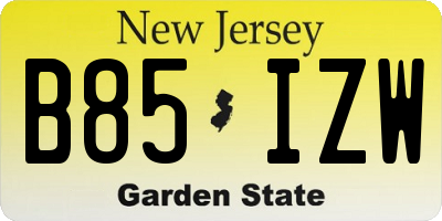 NJ license plate B85IZW