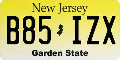 NJ license plate B85IZX