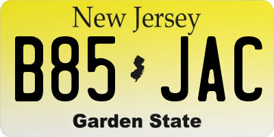 NJ license plate B85JAC