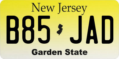 NJ license plate B85JAD