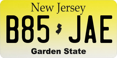 NJ license plate B85JAE