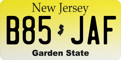 NJ license plate B85JAF
