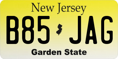 NJ license plate B85JAG