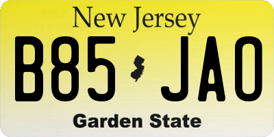 NJ license plate B85JAO