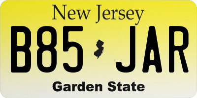 NJ license plate B85JAR