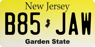 NJ license plate B85JAW