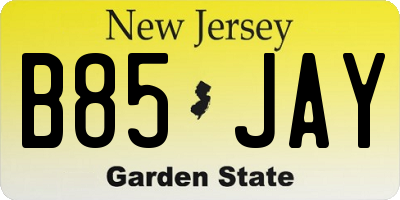 NJ license plate B85JAY