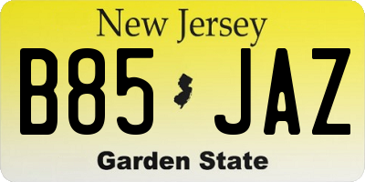 NJ license plate B85JAZ