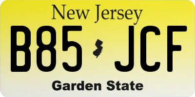 NJ license plate B85JCF