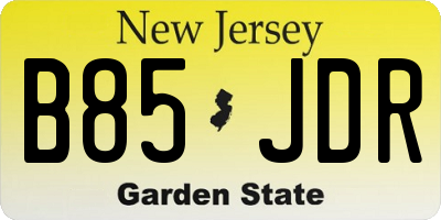 NJ license plate B85JDR