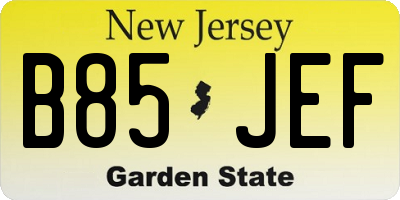 NJ license plate B85JEF
