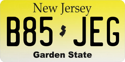 NJ license plate B85JEG