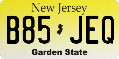 NJ license plate B85JEQ