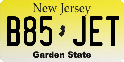 NJ license plate B85JET