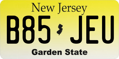 NJ license plate B85JEU
