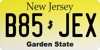 NJ license plate B85JEX