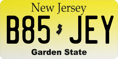 NJ license plate B85JEY