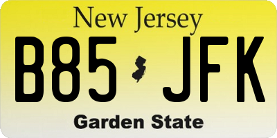 NJ license plate B85JFK