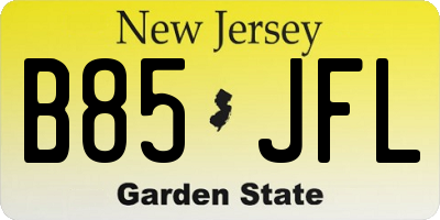 NJ license plate B85JFL