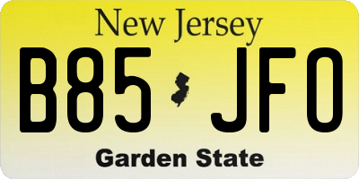 NJ license plate B85JFO